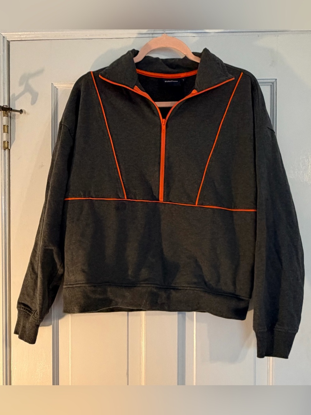 RicherPoorer Charcoal Gray Orange Piping Quarter Zip Pullover Sweatshirt Large